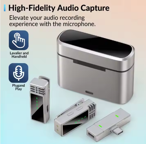 Jmary MW-15 Wireless Lavalier Microphone – 2.4 GHz Noise‑Cancelling Omni‑Directional Condenser for Mobile (Type‑C) – Black - 2