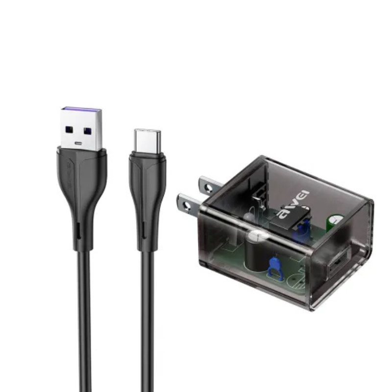 Awei C11T Fast Charging Type‑C Transparent Adapter with 1M Cable