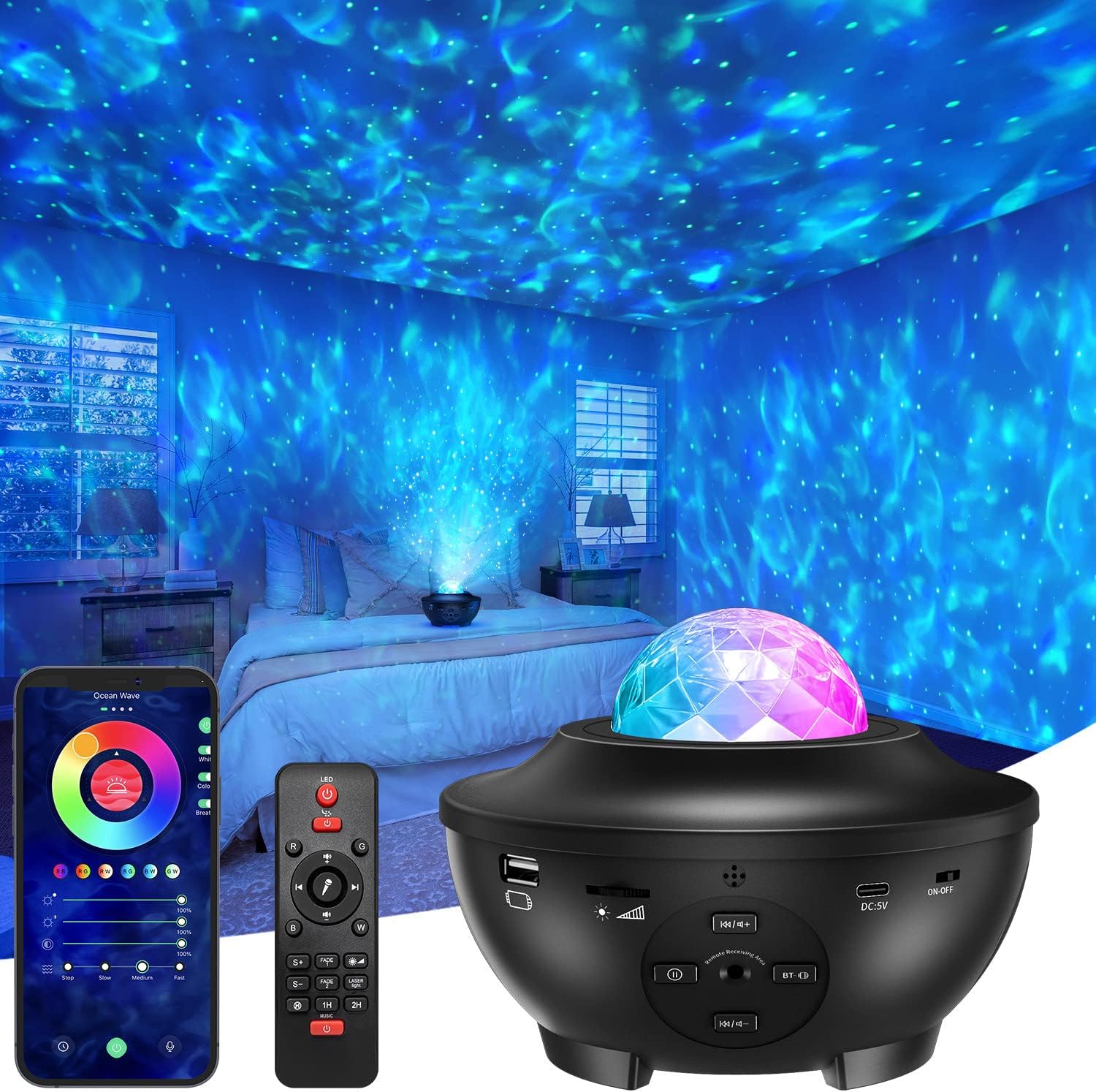 Galaxy Projector Star Starry Sky LED Night Light Projector Bluetooth Speaker Bedroom Lamp Universal Mini LED Lights Projector Light - 2