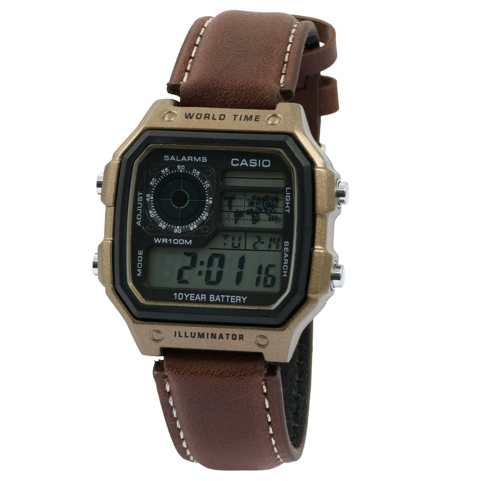 Casio AE-1200WHL-5AVDF World Time Digital Leather Belt Watch - 2