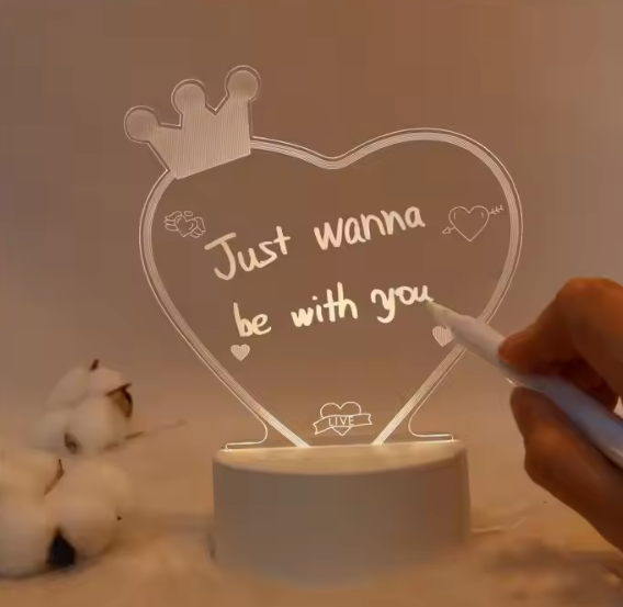 3D LED Love Note USB Message Board with Pen – Acrylic Night Light Gi