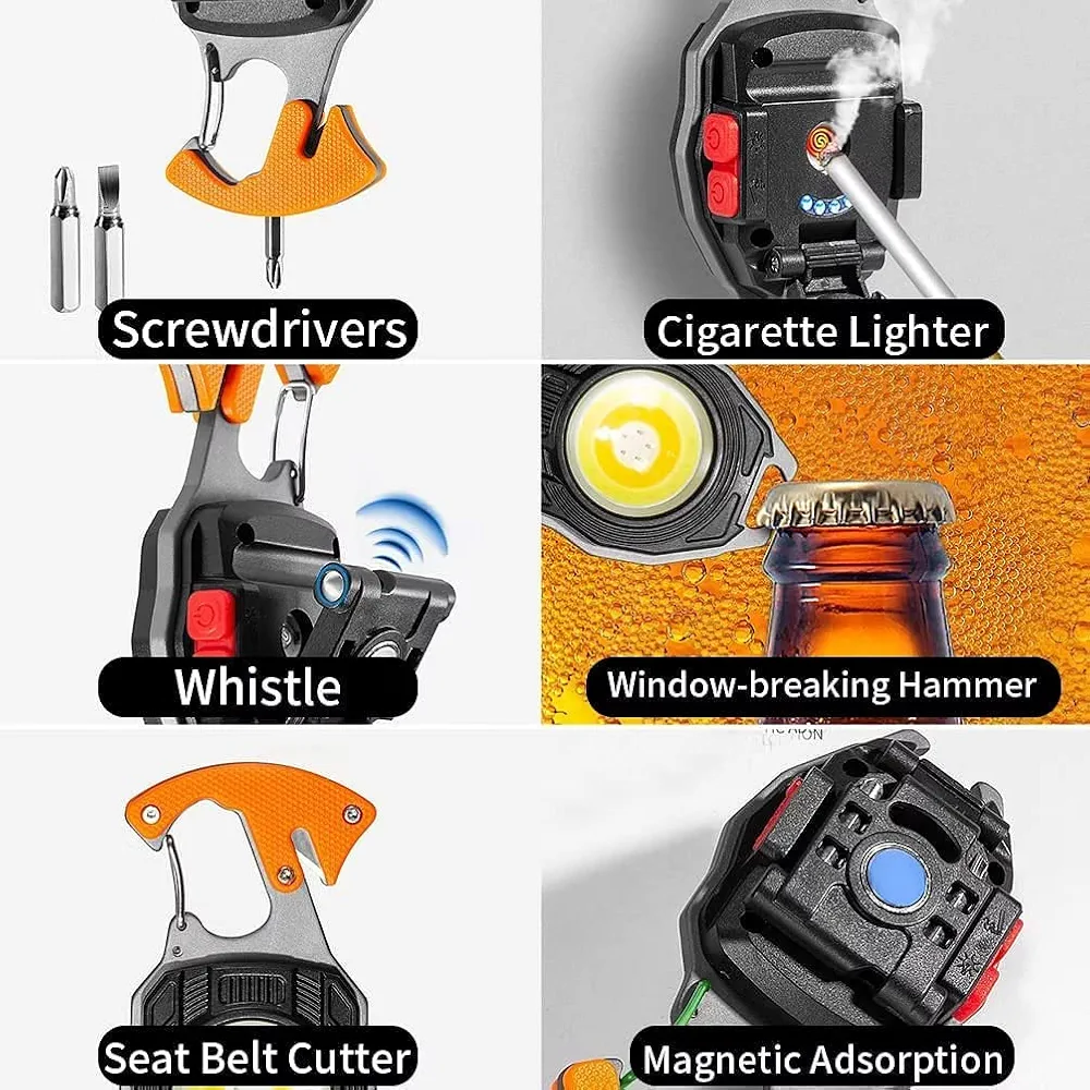 Keychain LED Flashlights – Rechargeable Torch with 7 Light Modes, Lighter, Whistle, Screwdriver, Bottle Opener, Magnet Base, 800 Lumens COB Light for Camping and Outdoor Emergency - 4