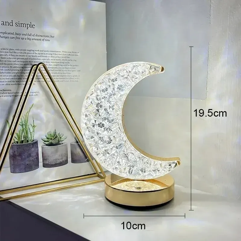 Bedroom Crystal Touch Dimming Night Light Girls Room Home Decor Aesthetics USB Bedside LED Ambient Table 3d Moon Lamp - 5