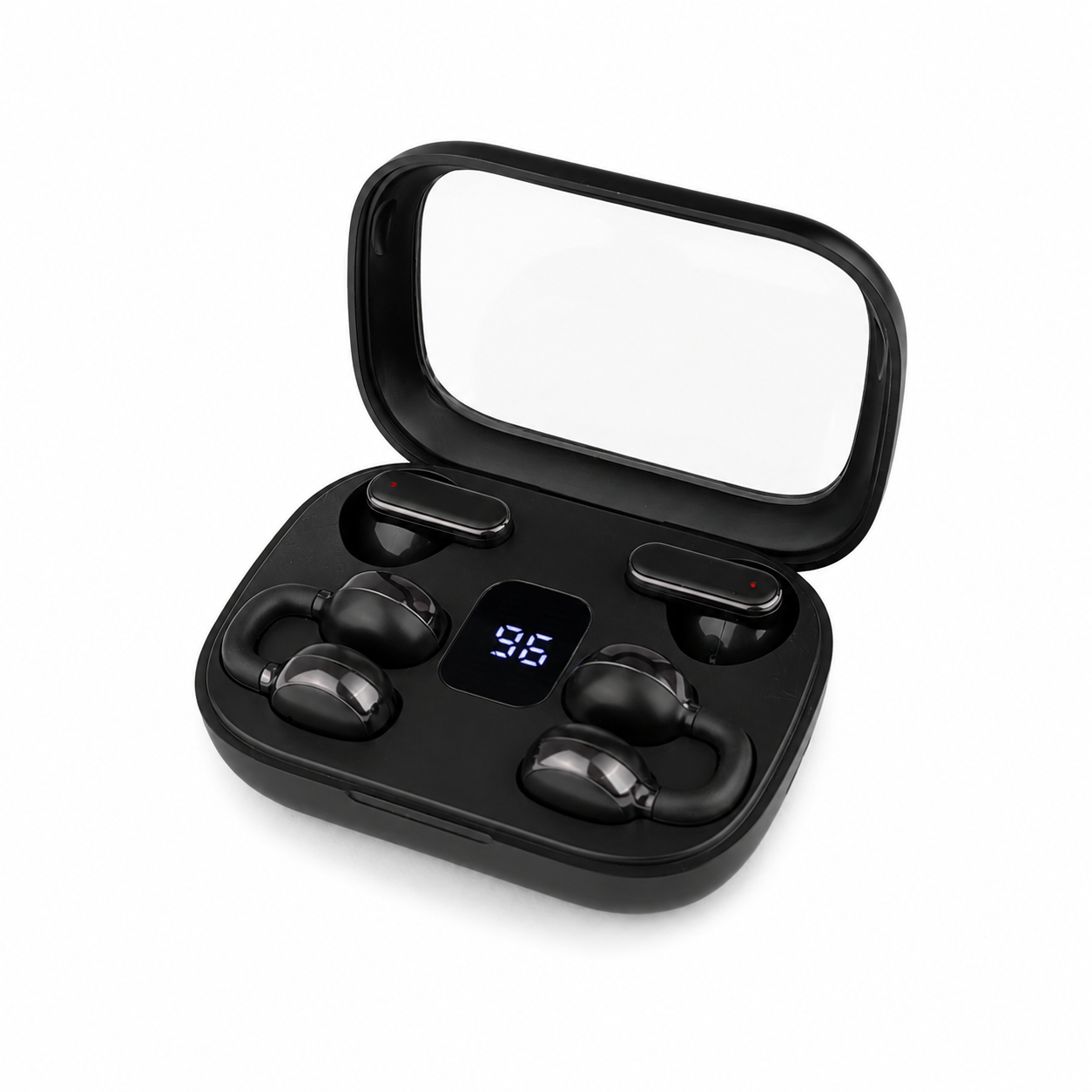 Q10 HiFi Stereo Sports Wireless Earbuds (2 Pairs) – 4-in-1 Combo Set with In-Ear & Open-Ear Clip Design, Bluetooth 5.4, LED Digital Display & IPX4 Waterproof - 4