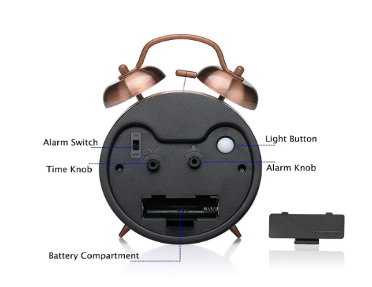 Creative With Night Light Bedside Home Decor Super Loud Double Bell Alarm Clock Number Clock - 2