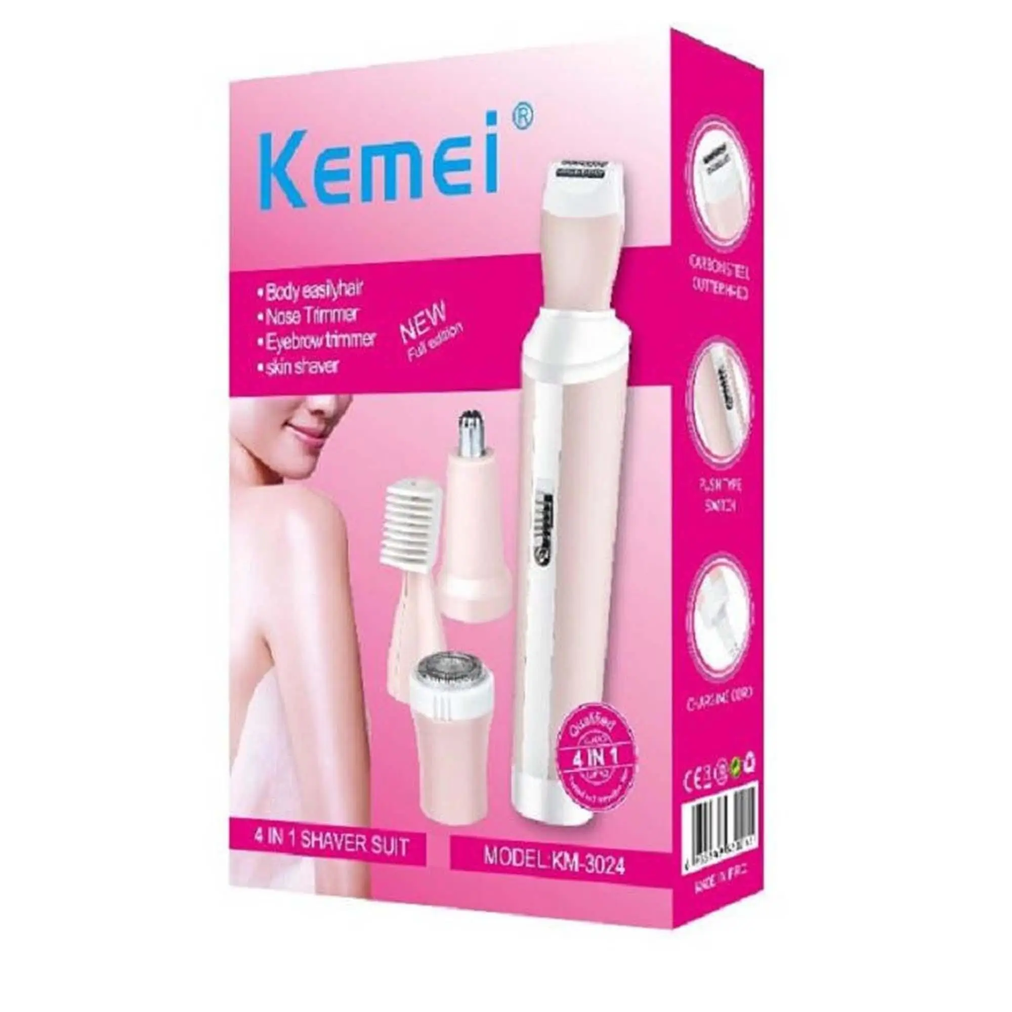 Kemei Km-3024 Multifunctional 4 In 1 Rechargeable Woman Body Shaver Eyebrow Nose Trimmer Set - 3