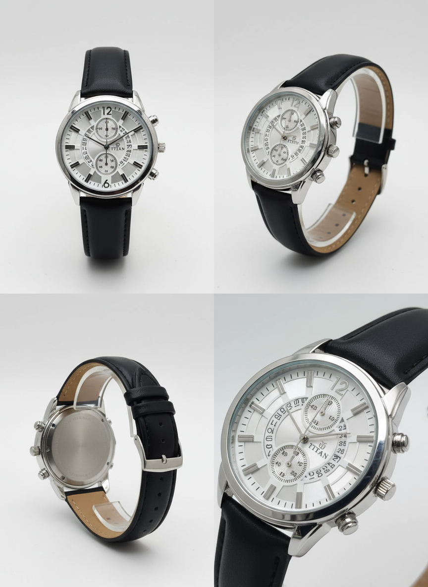 Titan Black leather strap watch - 2