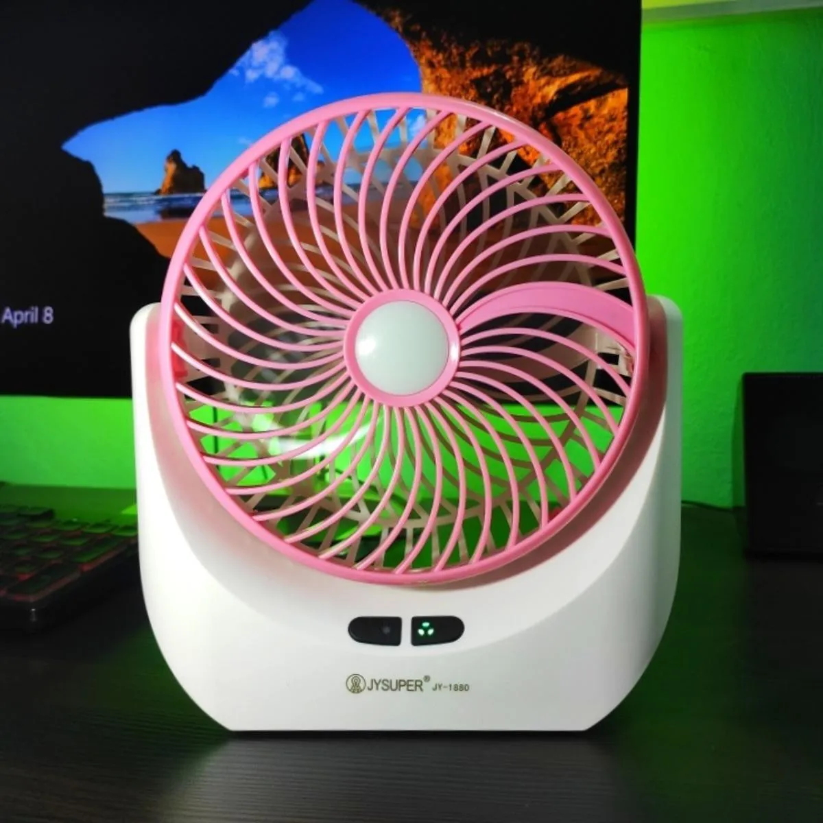 Lithium rechargeable mini table air cooling fan with LED light JY SUPER 1880 Battery Power - 2400 mAh Place of Origin: CHINA - 3