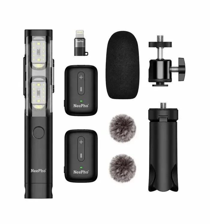 NeePho NP-63 Wireless Collar Clip Mini Microphone – 2-in-1 Type-C & Lightning Lavalier Mic - 2