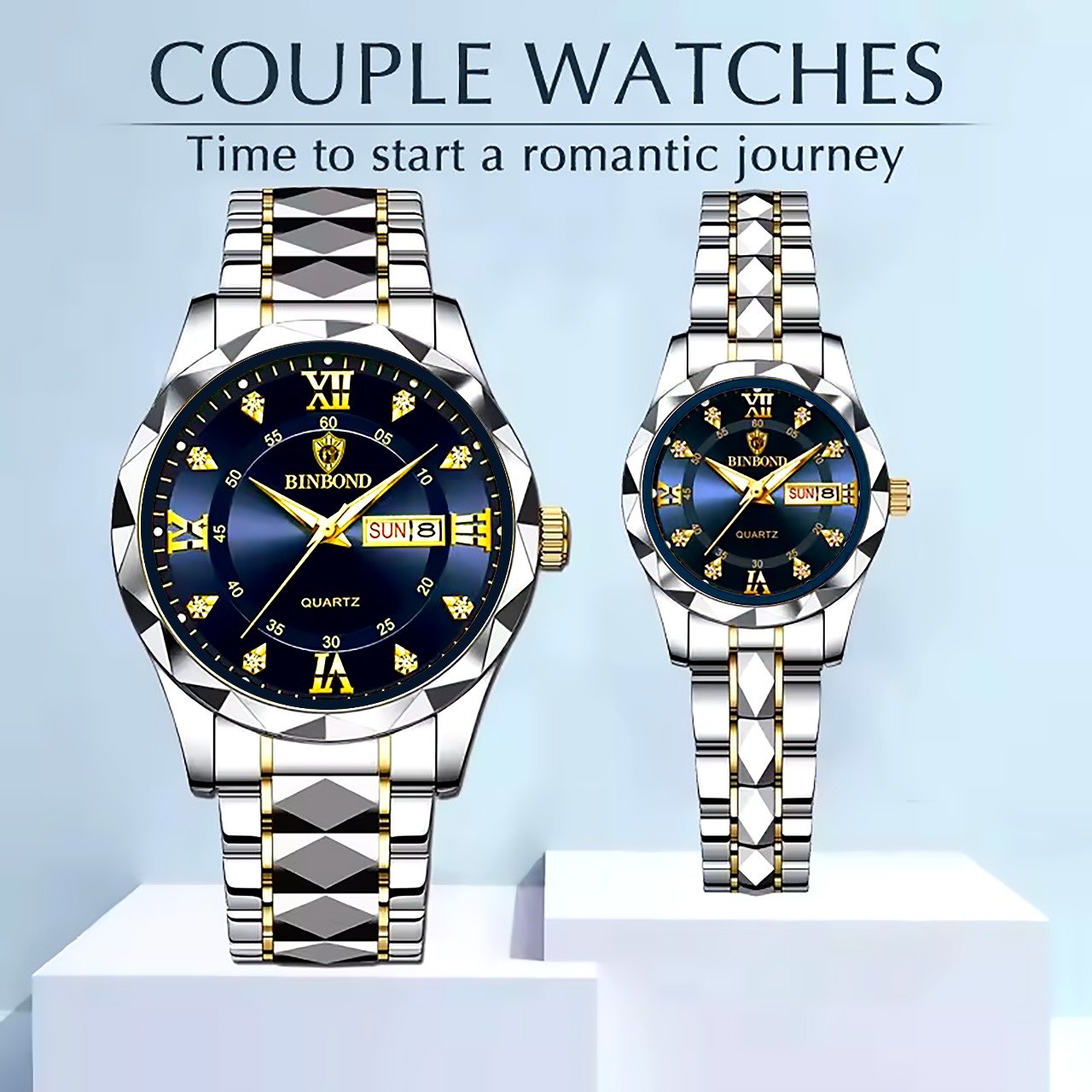 BINBOND Top Brand Luxury Fashion Couple Watches 30M Week Date Clock Sport Quartz - 2