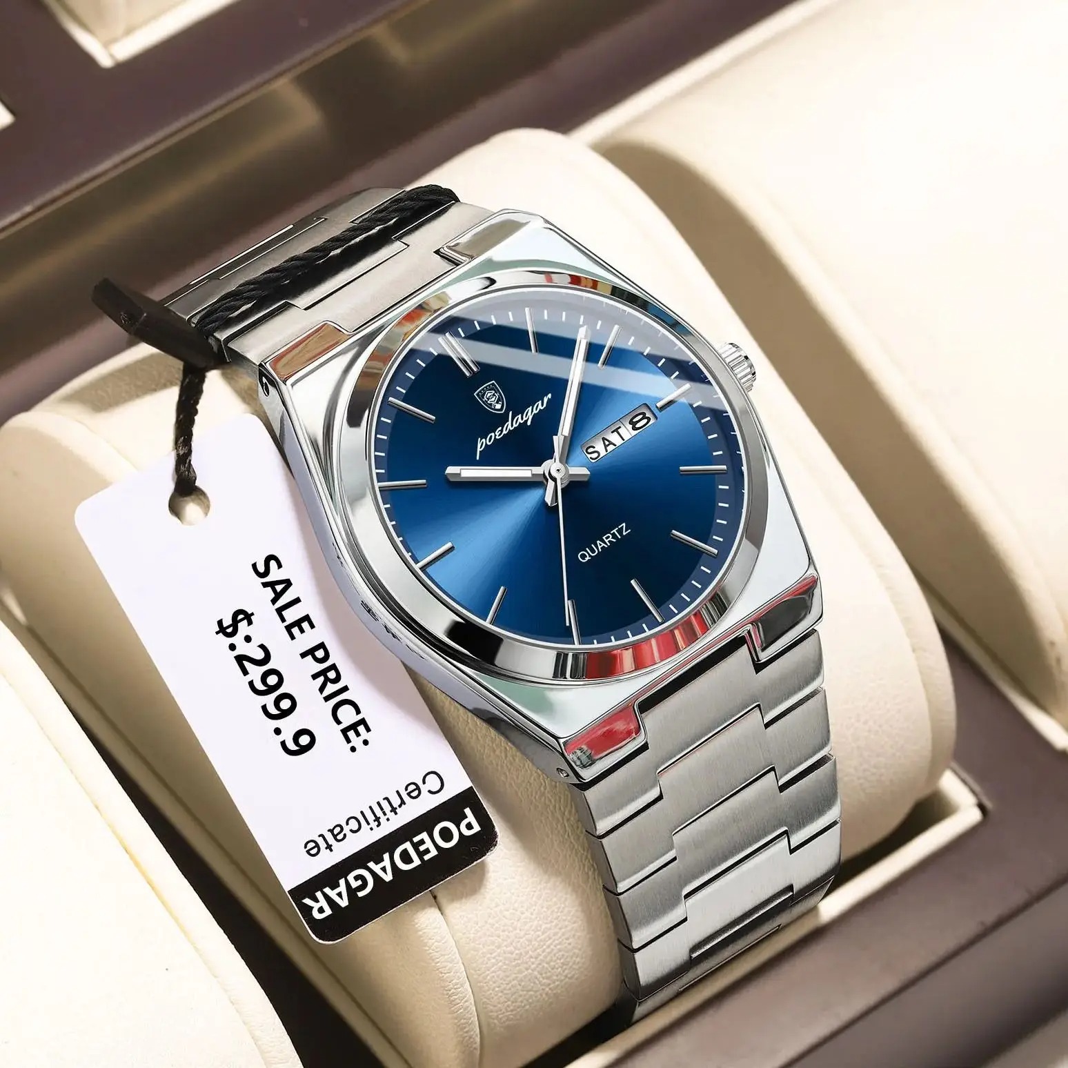 POEDAGAR 930 Men's New Luxury Luminous Date Week Stainless Steel Quartz Watch For Men - 6