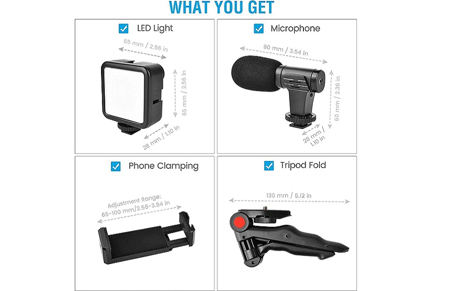 Video -Making Tripod Kit For Live Broadcast 3 In 1 With Microphone, Led Light, Mini Stand & Remote Control, Vloging Kit - 3