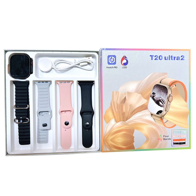T20 Ultra Smartwatch 2.3 ” IPS Full Touch HD Screen Watch With 4 Strap Men Women Bluetooth Call Magnetic Wireless Charging Smartwatch