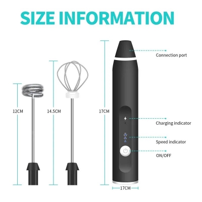 Rechargeable Handheld 3-Speed Adjustable For Latte Coffee mixer 2 in 1Milk Frother - 3