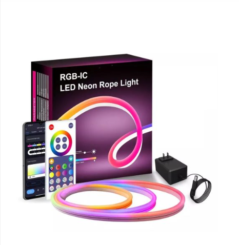 RGB LED neon strip – 5 meters, control: app and remote control, 16 million colors, 4 lighting modes, wall