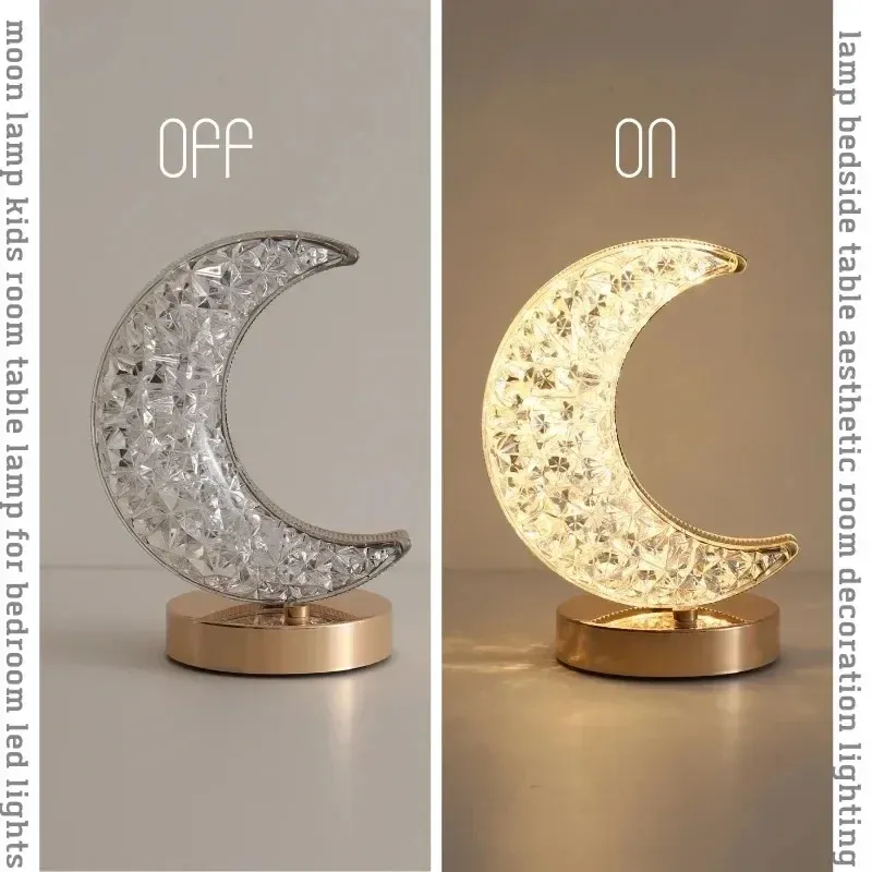 Bedroom Crystal Touch Dimming Night Light Girls Room Home Decor Aesthetics USB Bedside LED Ambient Table 3d Moon Lamp - 3