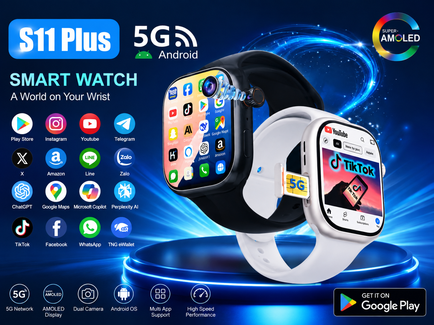 S10 Max Laxasfit SmartWatch 2.29 Inch AMOLED Display NFC Bluetooth Call Wireless Charging By Gadget-x - 4