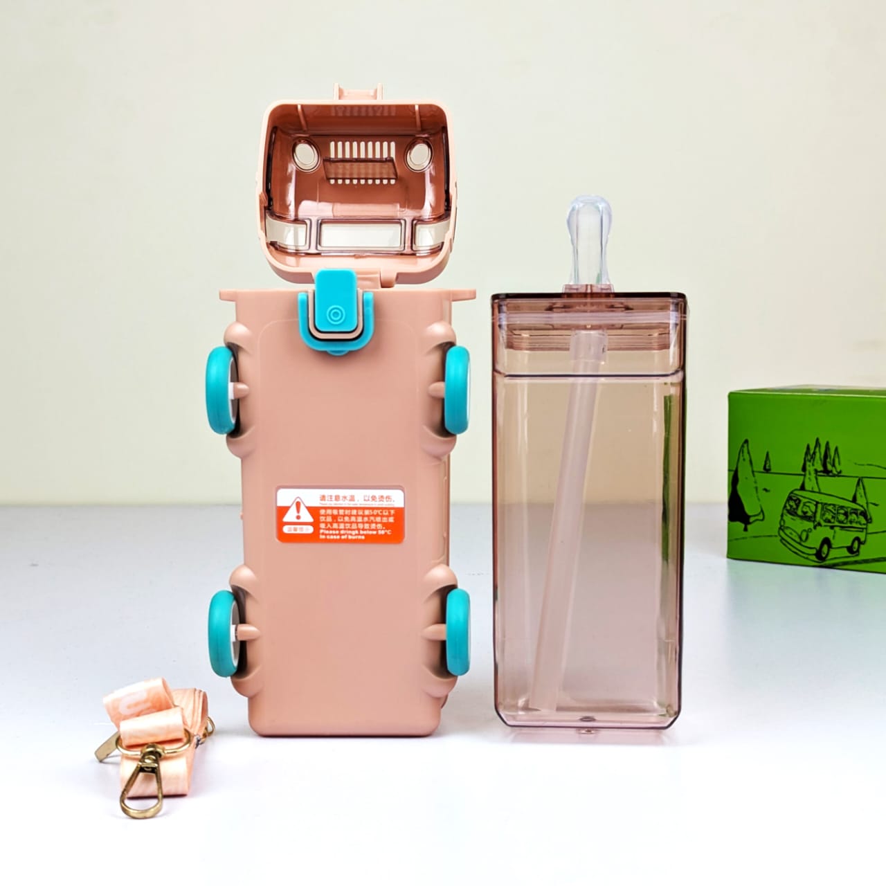 Bus Design Straw Water Bottle - 5