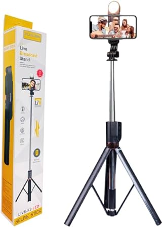 Plokama Live P9 Live Broadcast LIVE-P91700MM (6 Feet) Live Broadcastin Selfi Stand With Rechargable Selfie P9 Bluetooth 4 in 1 Tripod LED Remote Control Tripod 1700mm Selfie Stick Tripod Bluetooth - 3