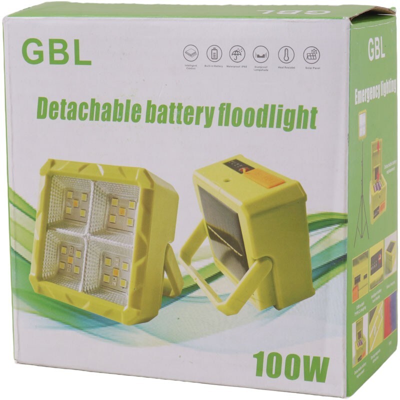 GBL Detachable Battery Solar Floodlight – 100W Super Bright Portable Outdoor LED Work Light with Built-in Power Bank, Weatherproof Design & Camping Emergency Light - 3