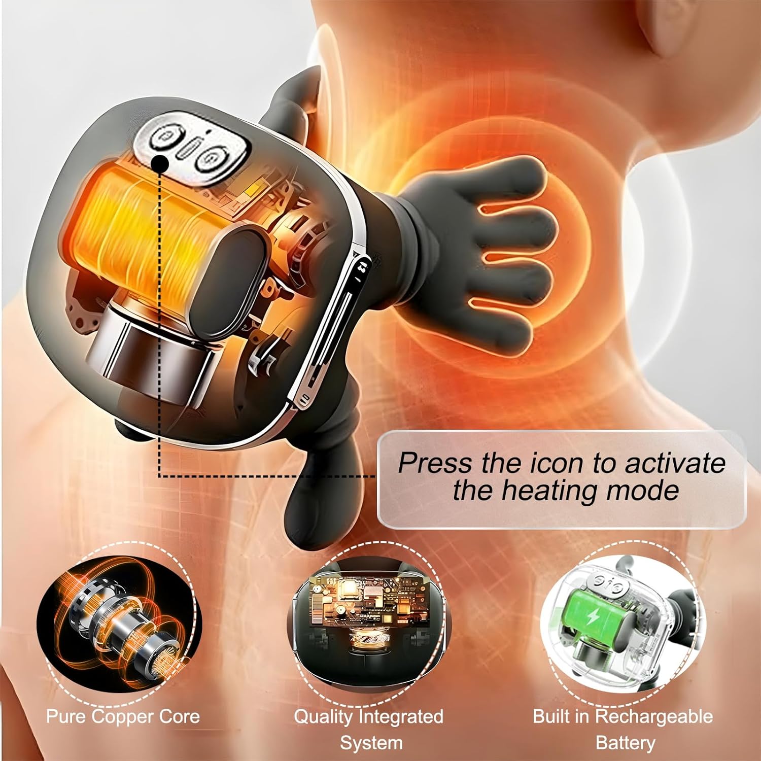 Bionic Heated Massager, Wireless Portable Shiatsu Neck and Back Massager, Electric Deep Tissue 4D Kneading Massage, Simulated Hu - 5