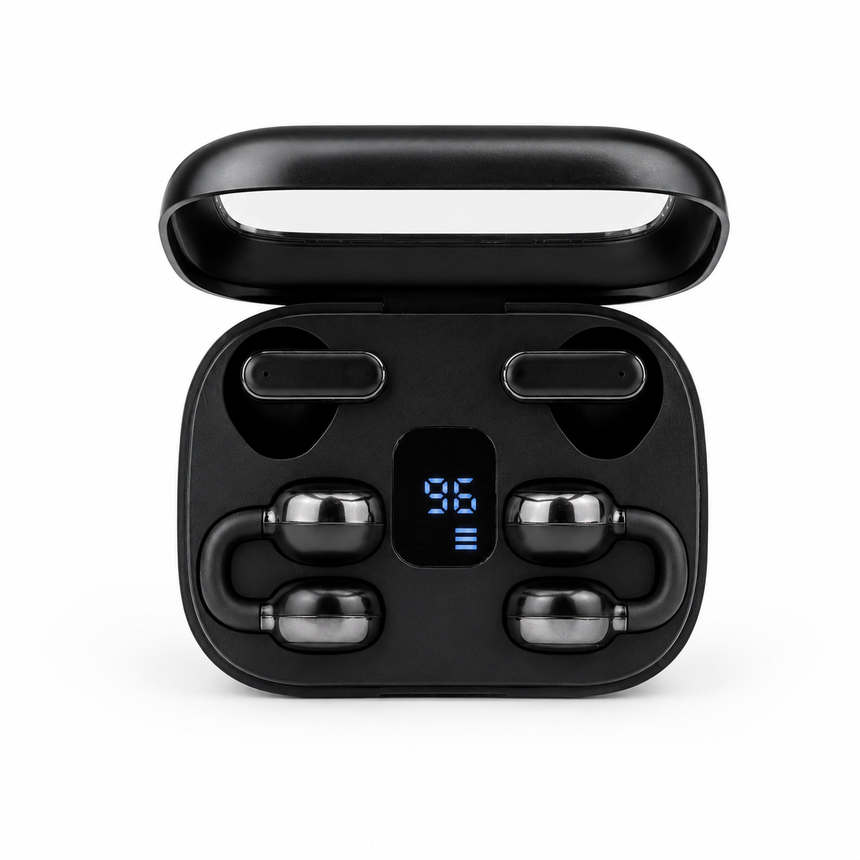 Q10 HiFi Stereo Sports Wireless Earbuds (2 Pairs) – 4-in-1 Combo Set with In-Ear & Open-Ear Clip Design, Bluetooth 5.4, LED Digital Display & IPX4 Waterproof - 6