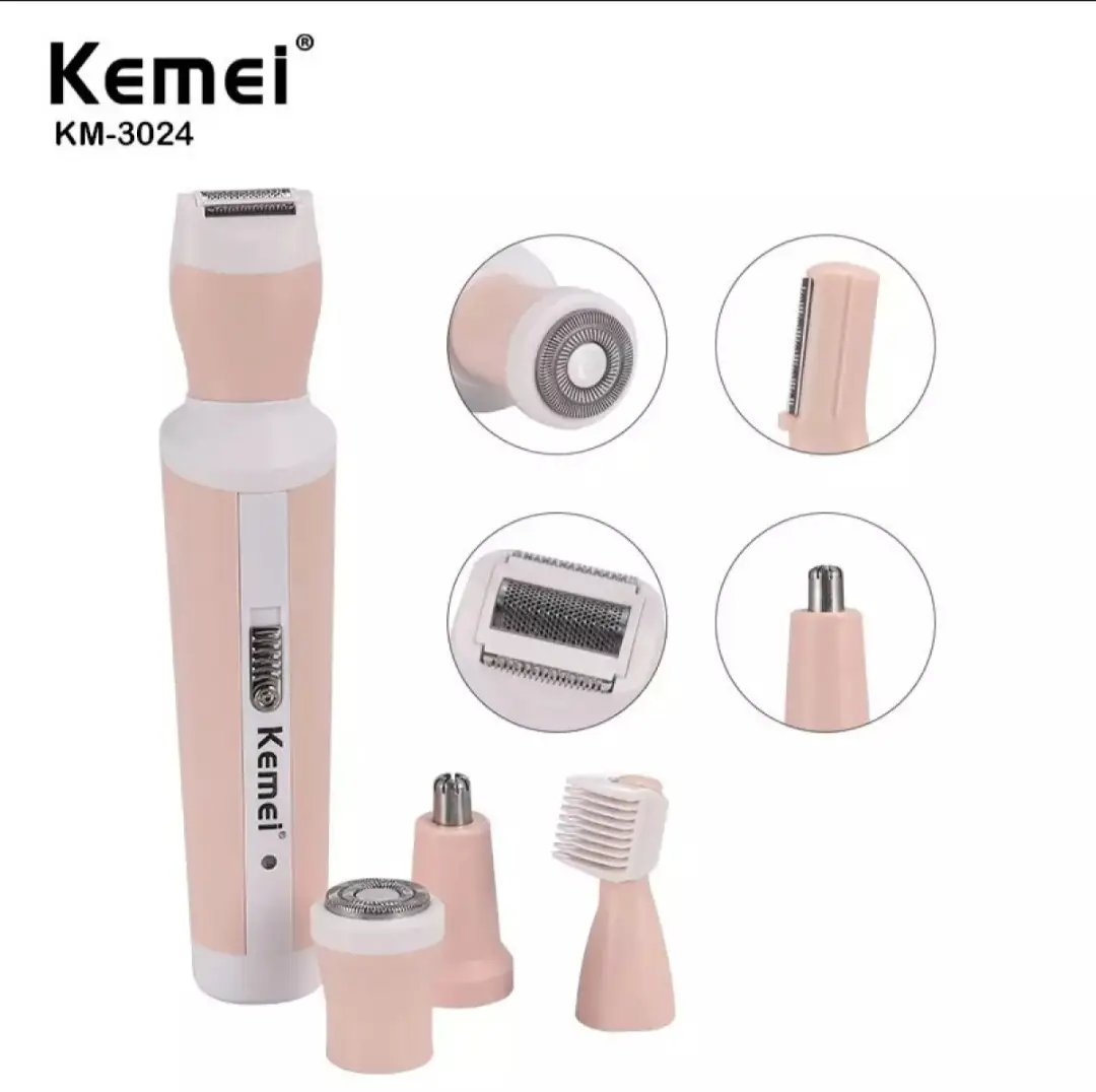 Kemei Km-3024 Multifunctional 4 In 1 Rechargeable Woman Body Shaver Eyebrow Nose Trimmer Set - 2