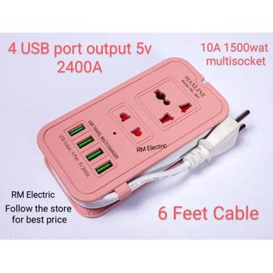 Maxline ML-604 4 USB Ports 2 Sockets Travel Multi Charger And Extension Socket With 6 Feet Cable - 2